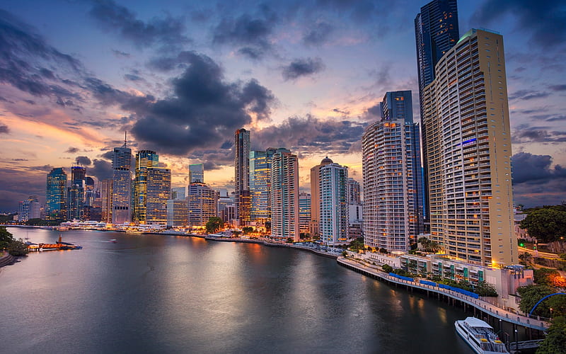 HD wallpaper queensland skyscrapers sunset cityscape australia brisbane river city line 1 1